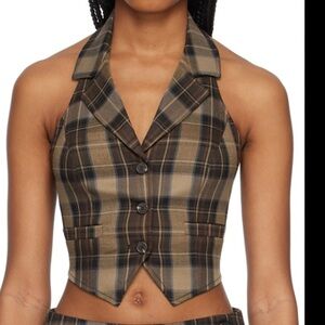 Danielle Guizio Ssense work capsule brown check vest